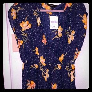 Forever 21 navy blue dress, floral and dots NWT
